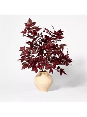 Studio McGee 21” H Potted Burgundy Leaf Faux Foliage in Cream Vase